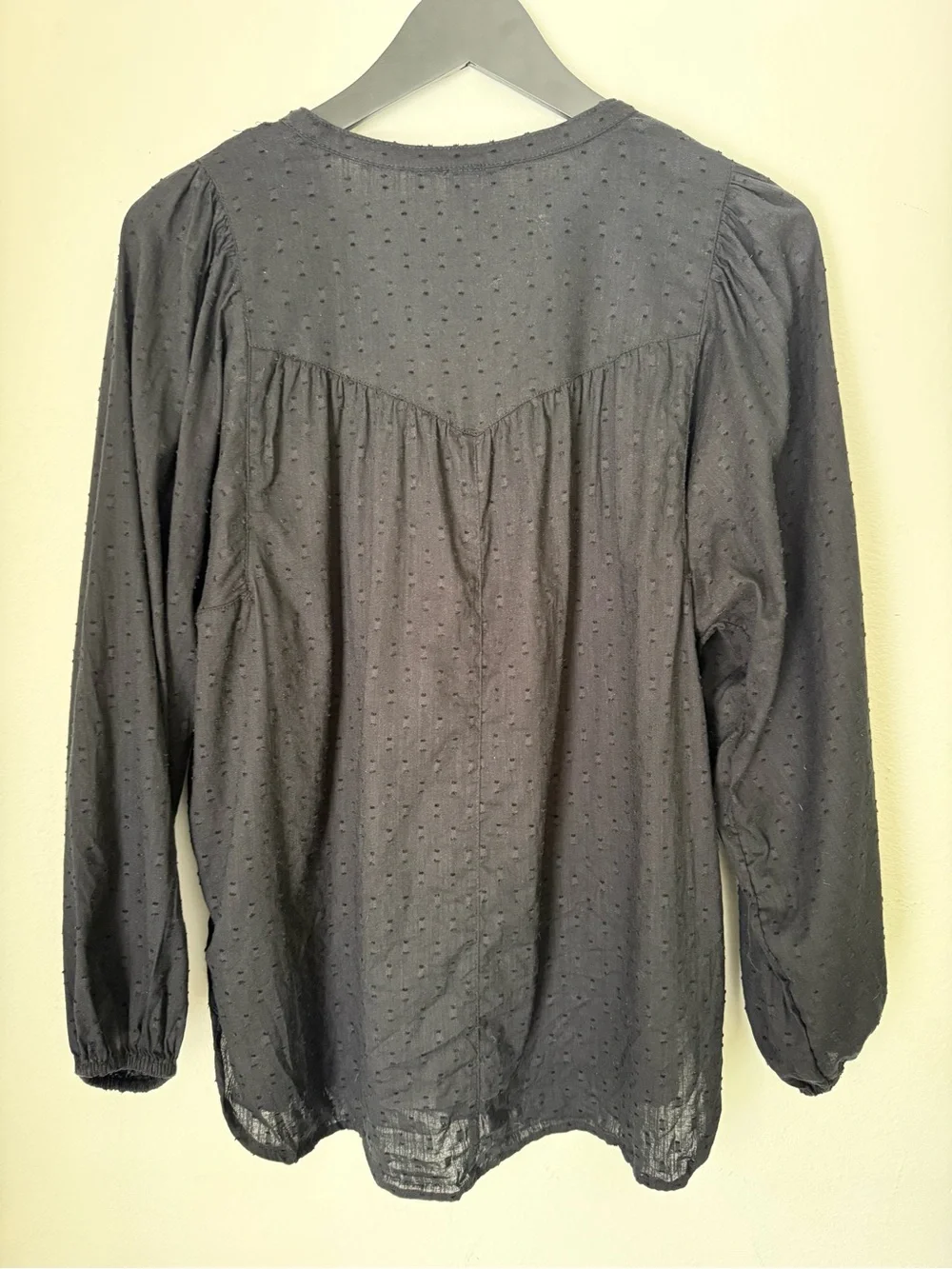 Old Navy Black Clip Dot Poet Tunic Blouse Pleated Puff Long Sleeve Top Medium